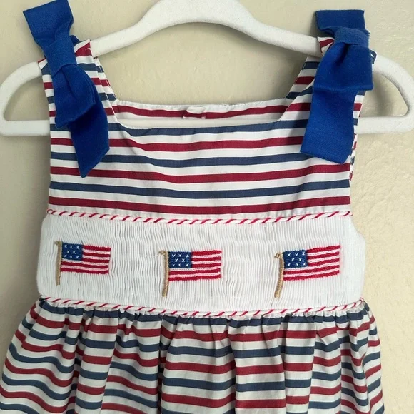 Edgehill Collection Red, White, and Blue Striped Dress 18 Month Flag Smocked - Picture 2 of 8